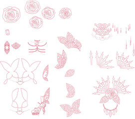 Various ornaments, jewelry and assets that can be used for designing.