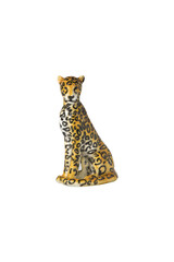 Ceramic leopard figurine sitting isolated on transparent background