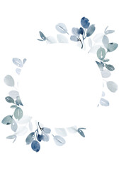Watercolor Botanical Frame with Eucalyptus Leaves