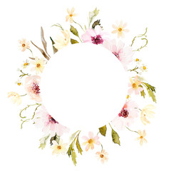Watercolor Floral Frame with Soft Pastel Flowers