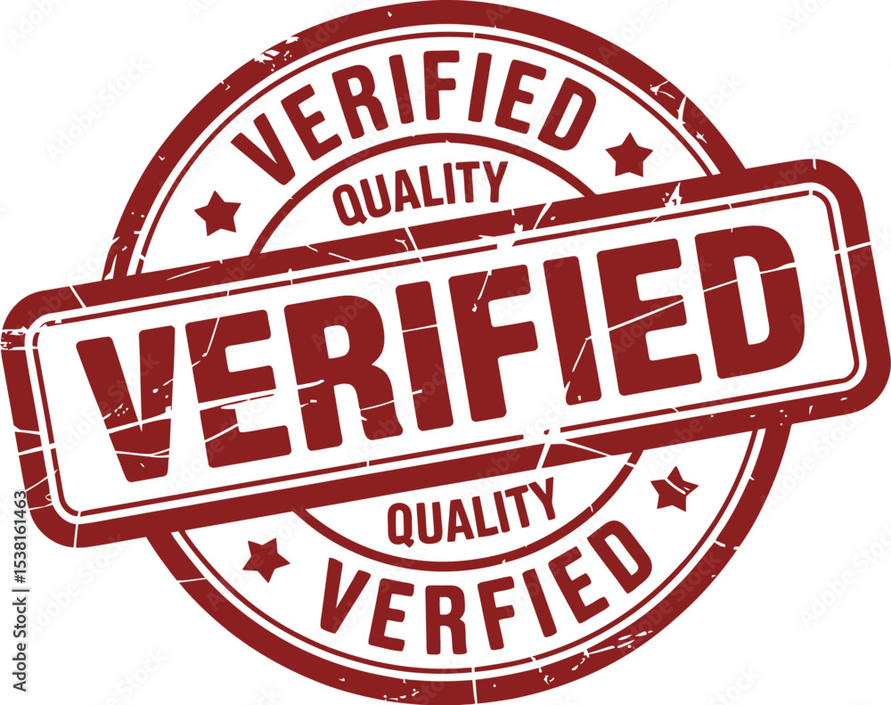Poster a red verified quality stamp with stars and a rectangular box on a white background image view