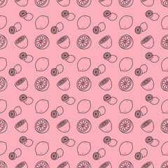 Lemon Slices and Whole Lemons on Pink Background