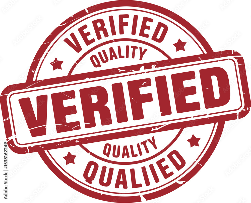 Poster a red verified quality stamp with stars and a rectangular box on a white background image design