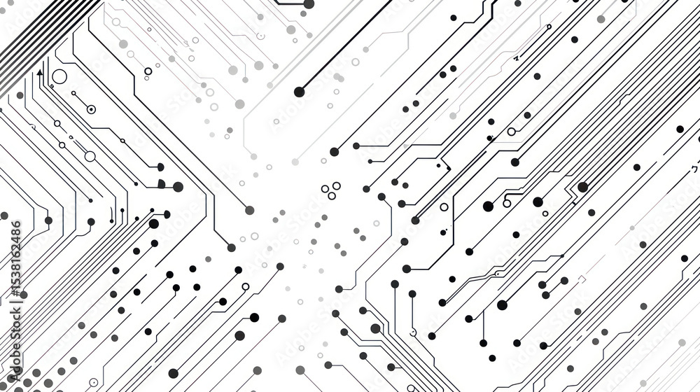 Aufkleber abstract circuit board design with geometric lines and dots in black and white colors ideal for tech