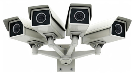High-Tech Security Camera System Featuring Five Individual Surveillance Cameras Mounted on a White Structure Against a Plain Background