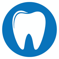 dental health icon, blue and white tooth symbol, oral care logo, isolated vector illustration for medical branding