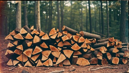 Fire Wood Stacked, Chopped, Cut With Beautiful Grains Ready For Camping And Fuel To Heat Food, Water Or Coffee with empty space for text