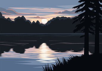 Serene sunset scenery at lake