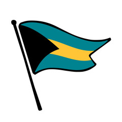 Flag of Bahamas. Bahamas flag vector illustration icon design in the hand-drawn style. Fluttering flagpole flag.