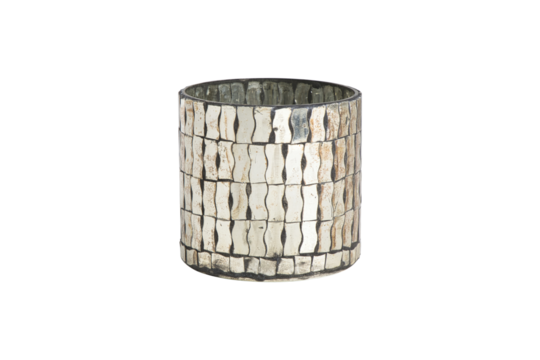 Silver mosaic glass candle holder isolated on transparent background