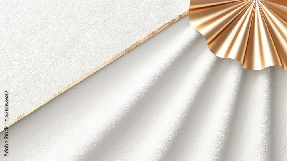 Poster gold and white paper texture with curved edges and soft drapery perfect for backgrounds and modern d