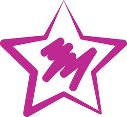 Star Symbol in Pink. Rating Icon. Signature Outline.