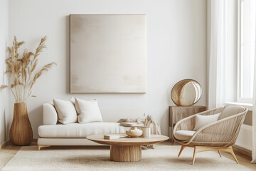 Beige sofa in a cozy interior