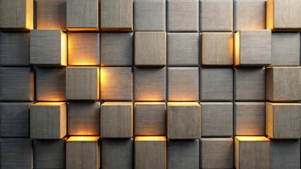 Illuminated wooden cube wall panel background texture