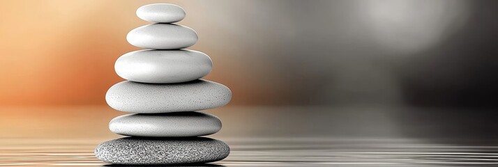 Obraz premium Stack of Calming Pebble Stones Symbolizing Spirituality and Harmony in a Zen Relaxation Setting.