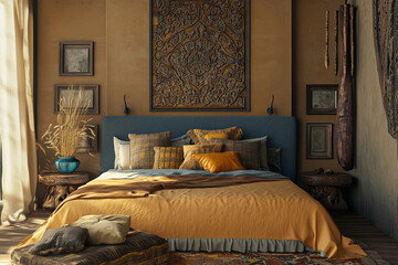 A photo of an elegant and colorful living room