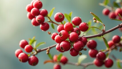 A close-up of the red berries of a bush.