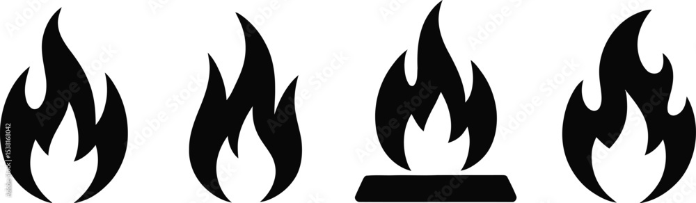 Aufkleber four black flame icons arranged horizontally on a light background with slight variations in shape