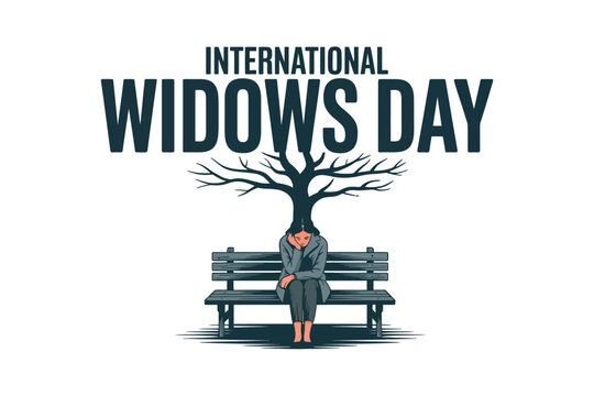 Sad Widow on Bench Illustration for International Widows Day