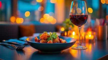 Romantic Dinner Real Aesthetic Wallpaper Background of Wine and Appetizer