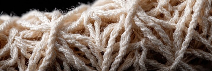 Close-up of tangled beige threads
