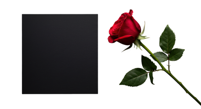 A red rose with a black square isolated on transparent background