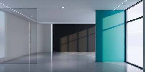 Modern Empty Room with Vertical Black Wood Slats, Sunlight Shadows, 8K 3D Render