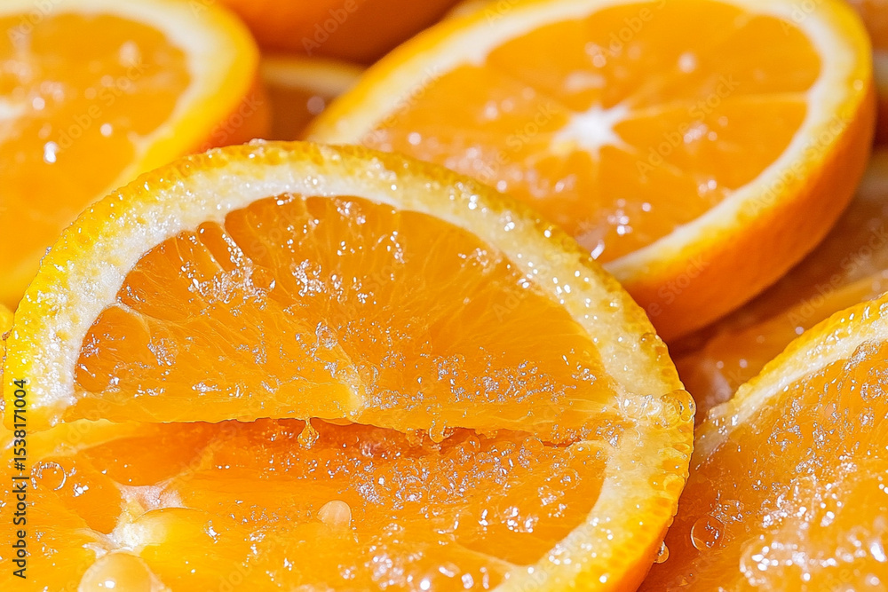 Poster bright orange slices arranged in neat layers for a vibrant display