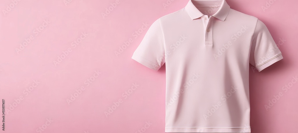 Poster casual solid polo shirt on matching plain color backdrop with customizable copy and branding layout