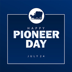 Naklejka premium happy pioneer day with horse caravan. Logo design and Stylish Text, Typography