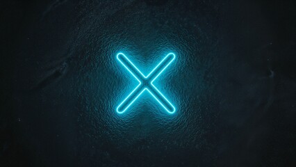 Glowing x neon symbol on dark background