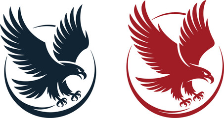 Obraz premium Illustration of a stylized eagle with outstretched wings inside a circular design on a white background