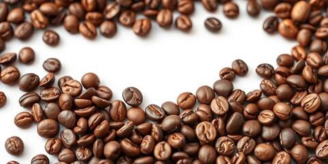 Fototapeta premium Close-up of roasted coffee beans on white background, coffee beans, robusta
