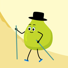 Cute pear. pear walks. The concept of health, fitness, cartoon
