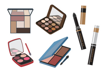 Set of  Palettes Makeup Products vector illustration