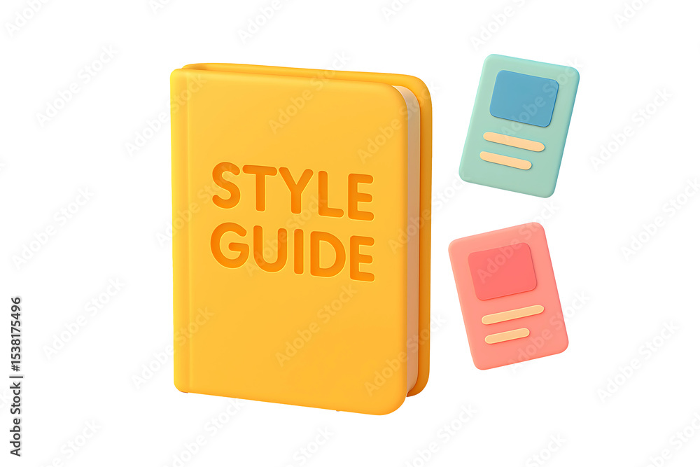 Poster 3d render style guide book and cards isolated on transparent background