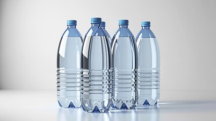 Fresh Water Bottled: A clean and refreshing visual, depicting a collection of pristine plastic bottles, brimming with clear, pure water, presented with the crisp clarity of a commercial advertisement.