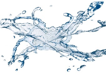 白背景に飛び散った抽象的な青い水しぶきの3dイラスト