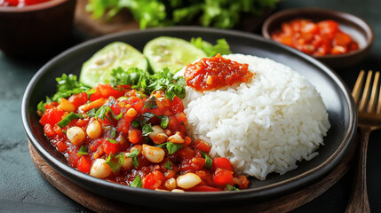 Vibrant Food Photography Real Aesthetic Wallpaper Background Featuring Rice and Beans