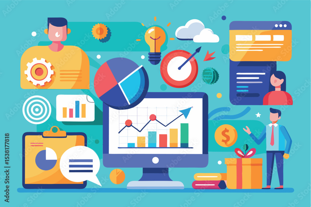 Poster business analytics and data visualization tools for effective decision-making in a vibrant digital w