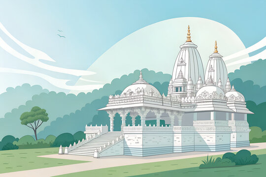 Dilwara Temples in Rajasthan in clean minimal vector with a cool-toned pastel look generative ai