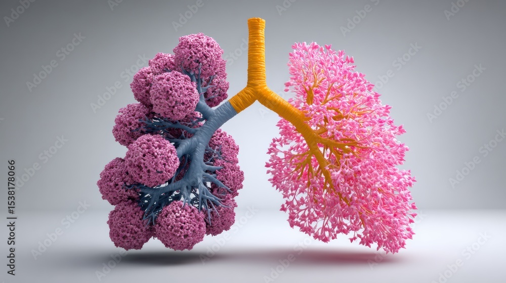 Aufkleber Visual Comparison of Healthy Lung Tissue and Cancerous Lung Tissue Highlighting Structural Differences