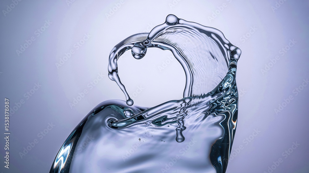 Poster water splash: a mesmerizing capture of water in motion, with droplets frozen mid-air, creating an ab