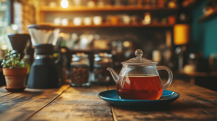 Elegant Teapot on Wooden Table Real Aesthetic Wallpaper Background