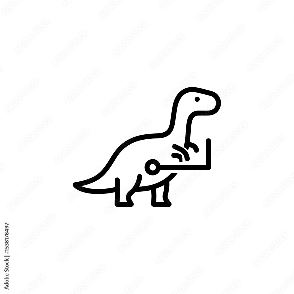 Poster dinosaur line icon with key, cartoon prehistoric reptile with key for security or solution, linear a
