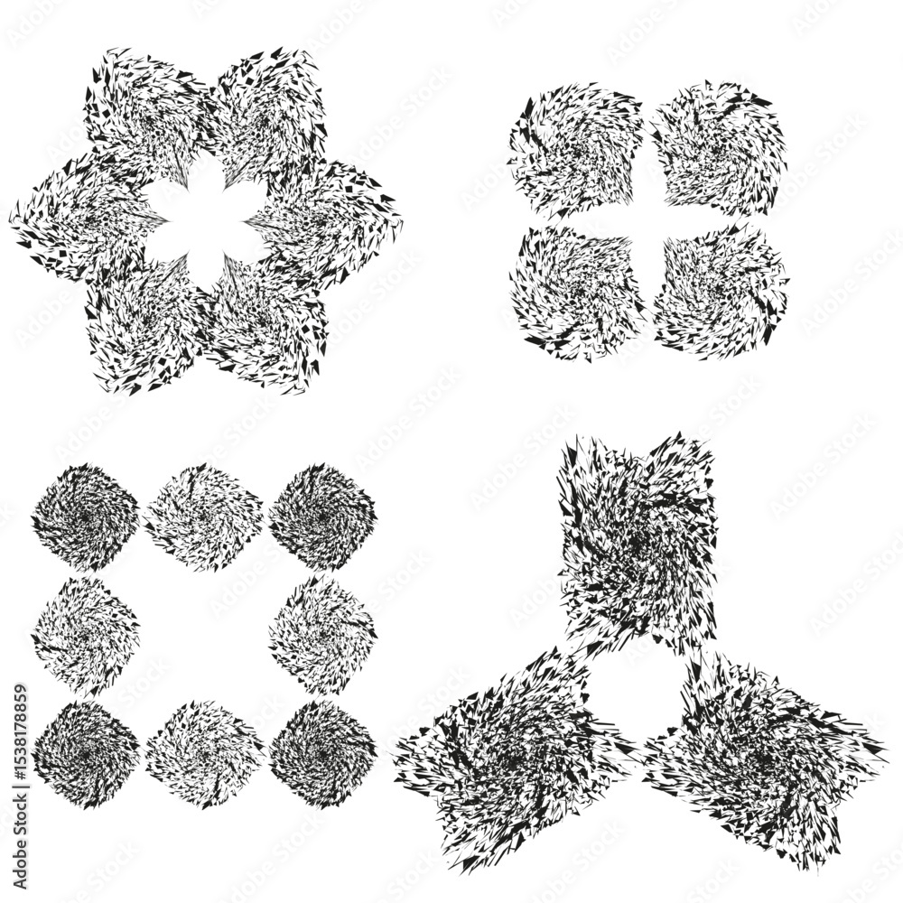 Poster snowflake cluster vector. detailed crystal forms. black symmetrical pattern. white background layout