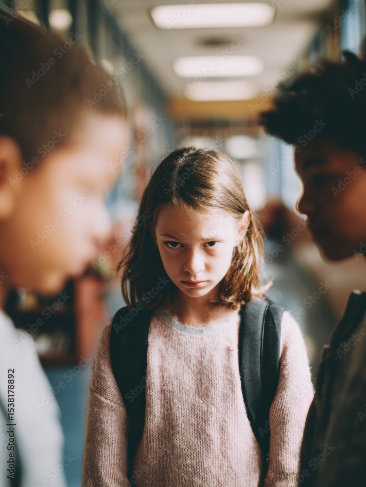 Poster recognizing signs of bullying in children through emotional expressions and social interactions in a