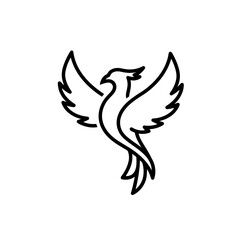 Obraz premium Elegant Phoenix Bird Line Art Illustration for Mythological and Modern Design, Minimalist Vector Icon of a Mythical Creature, Firebird Outline Symbol
