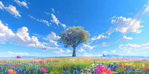 Summer Landscape with Green Fields Rolling Hills and a Blue Sky