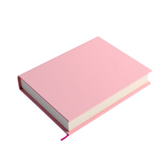 A close up of a pink book with a ribbon bookmark on isolated on transparent background